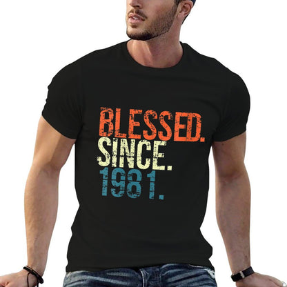 Womens Blessed Since 1981 40th Birthday Gifts Vintage  Heathered Texture T-Shirt