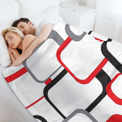 Retro Square Pattern Black Red Gray White Throw Blanket