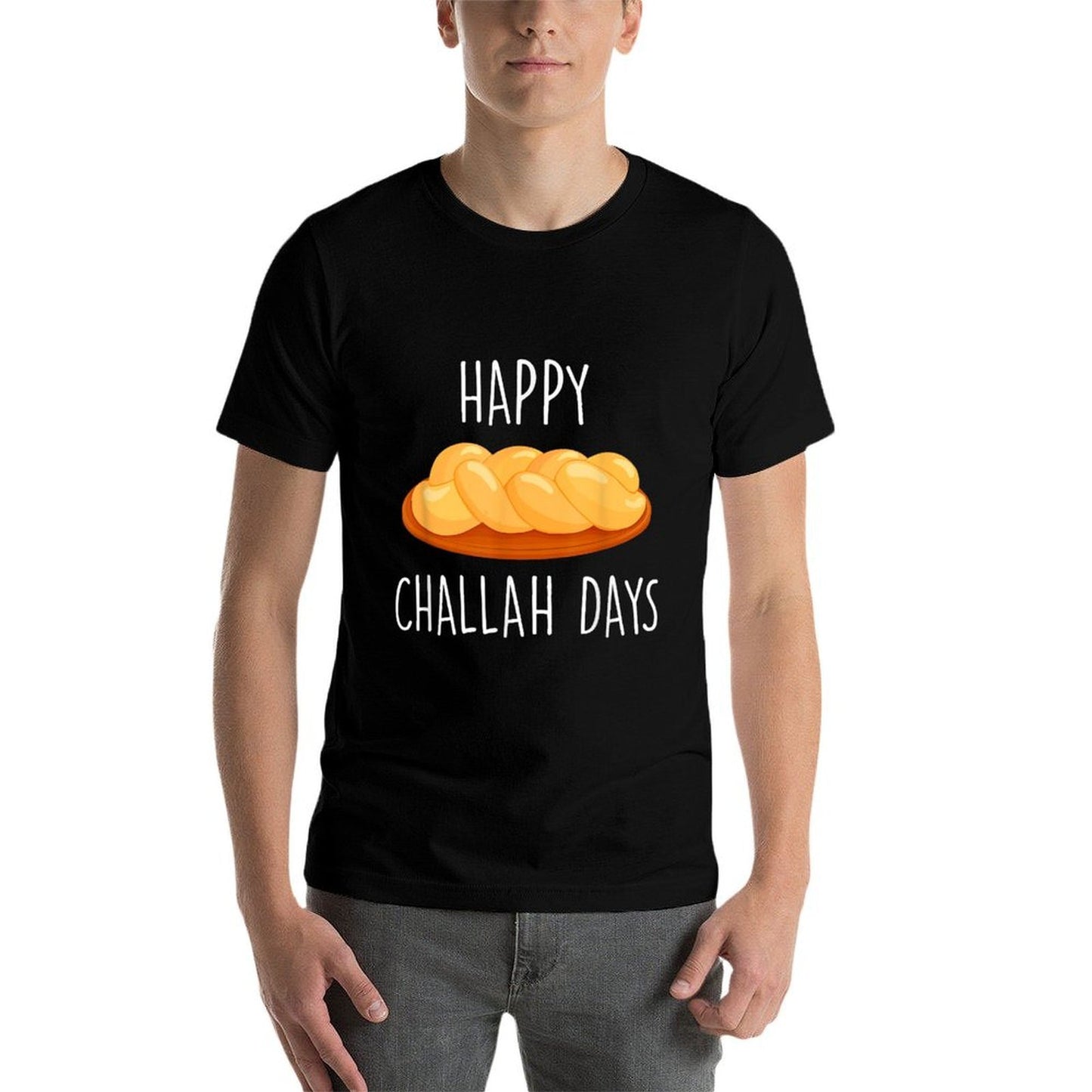 Happy Challah Days Hanukkah - Black, Small, Unisex-AdultsKids, Cotton 60 Polyester 40,, Classic Fit, Mandarin Collar, Modern,  Versatile T-Shirt
