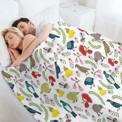 New Zealand Birds And Flowers Throw Blanket