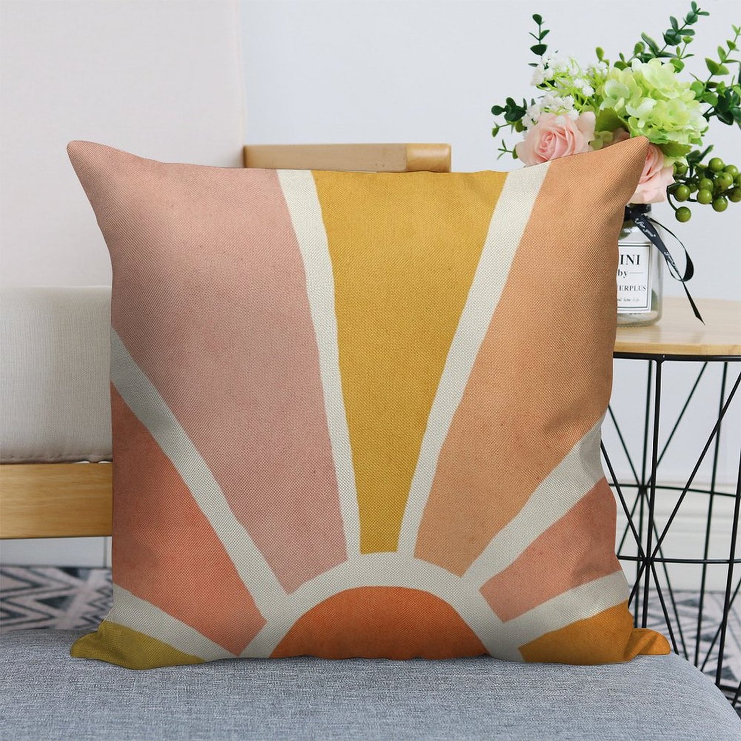 Sun, Abstract, Mid Century Modern Kids Wall Art, Nursery Room Linen Throw Pillow Cover