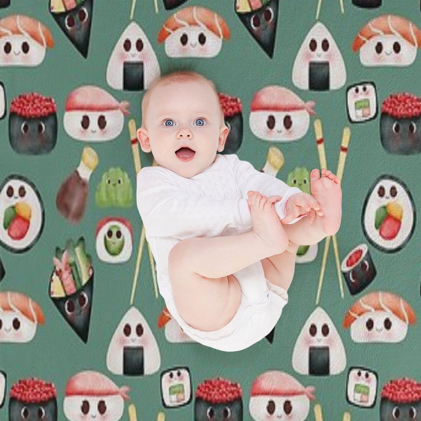 Kawaii Sushi Squad – Cute Japanese Food Illustration Throw Blanket