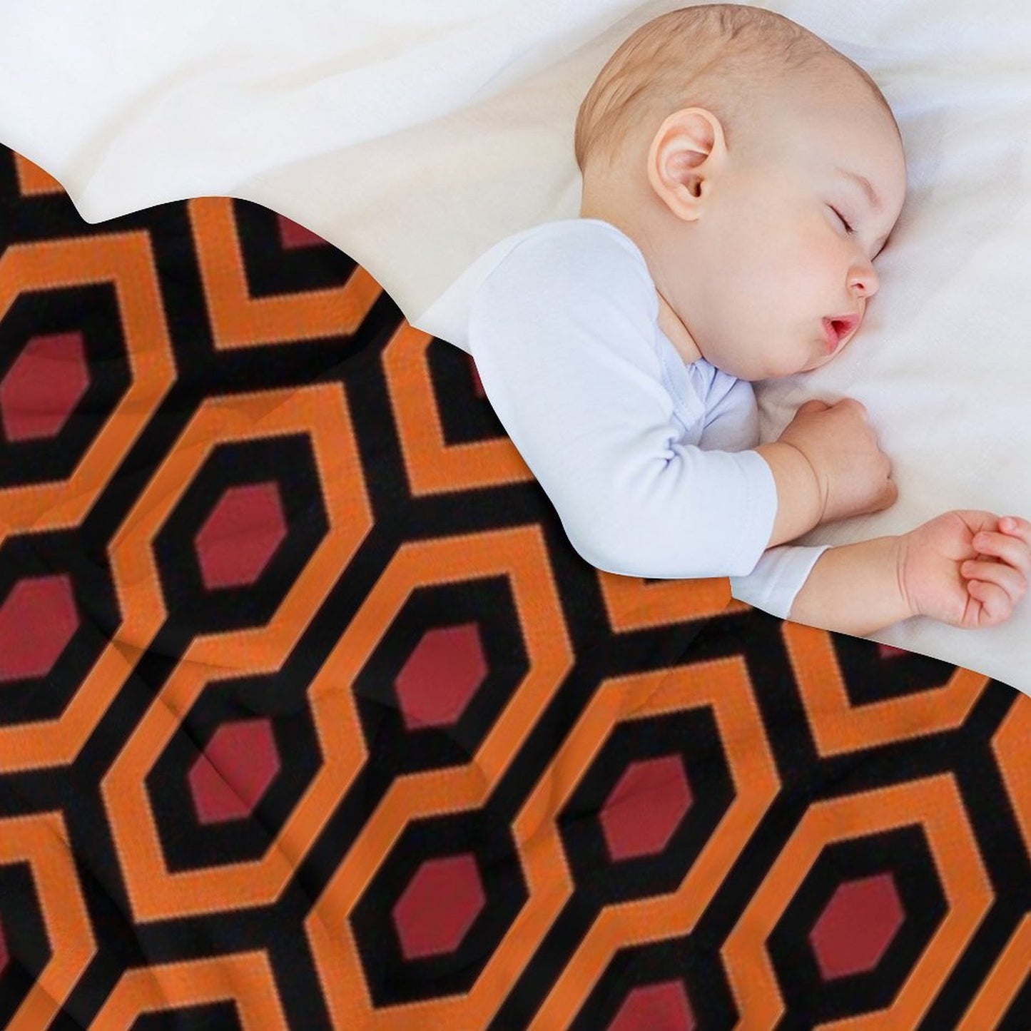 Geometric Pattern Looped Hexagons OrangeRedBlack Throw Blanket