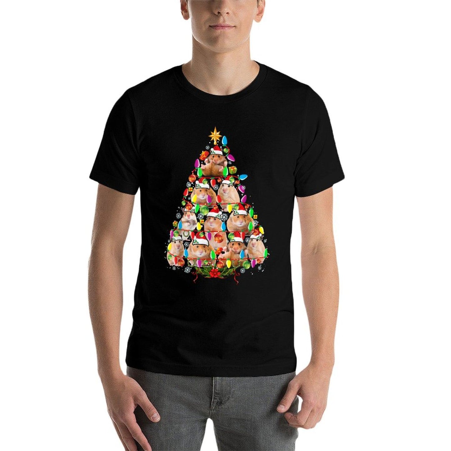 Hamsters Christmas Tree Santa Hamsters Christmas Lights  Easy-care T-Shirt