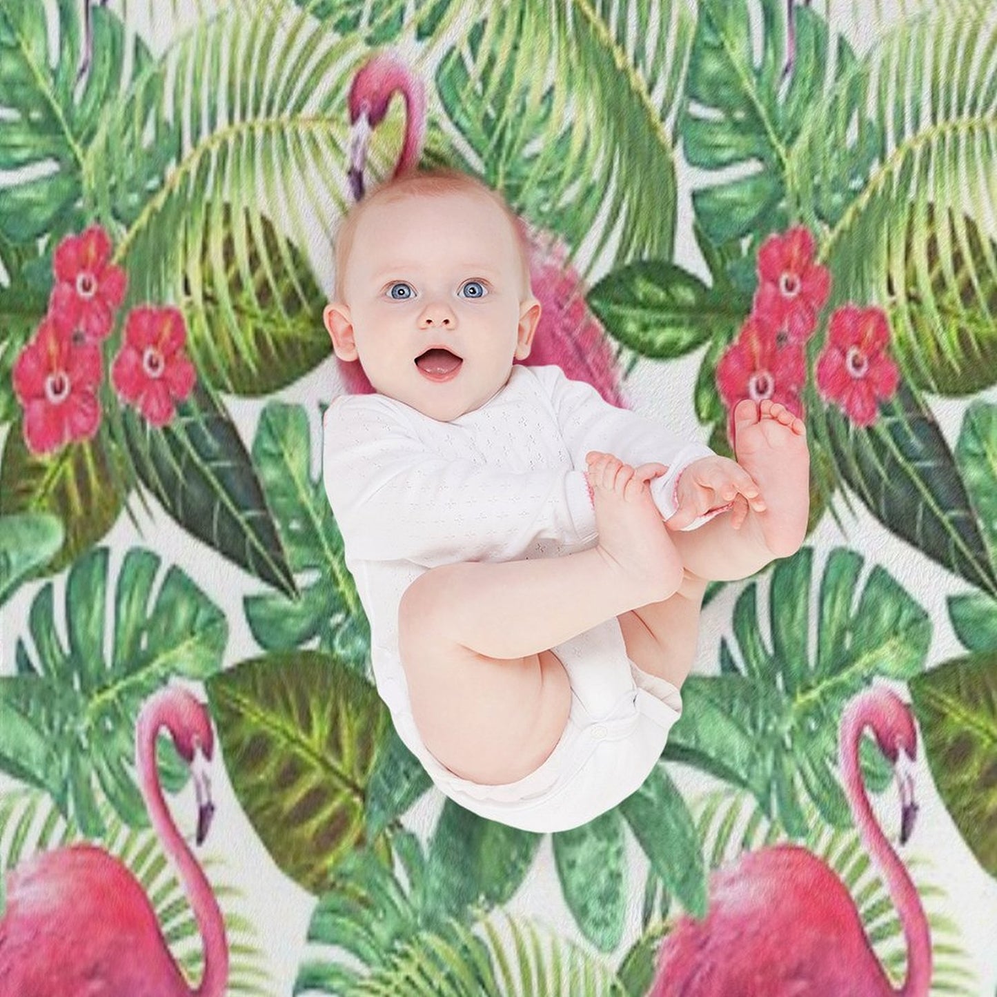 Tropical Exotic Seamless Pattern with Pink Flamingos on White Background Throw Blanket