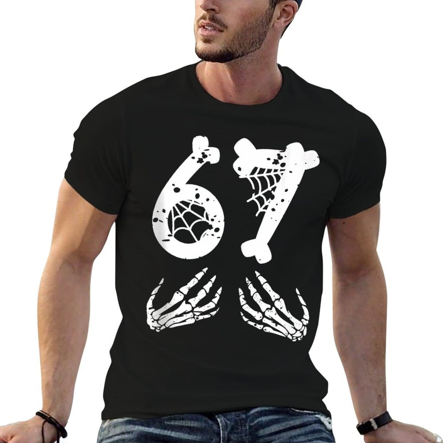 67 Skeleton Hand Halloween Six Seven Funny 67 Meme  Stretchy T-Shirt