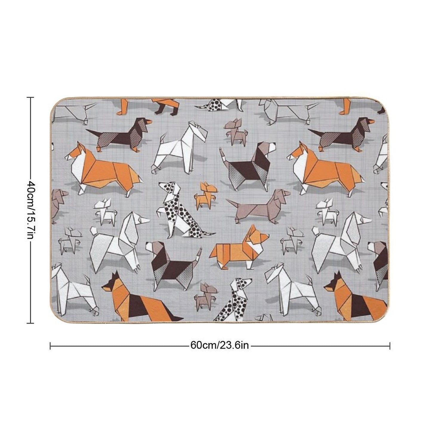 Origami Doggie Friends  Grey Linen Texture Background Bath Mat