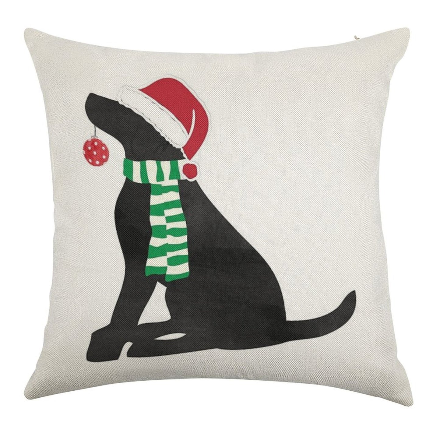 Christmas Black Lab Holiday Dog Linen Throw Pillow Cover