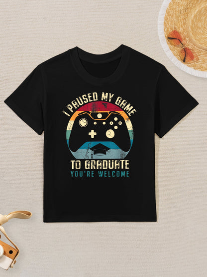 Funny Gamer Graduation I Paused My Game To Graduate Kids T-Shirt