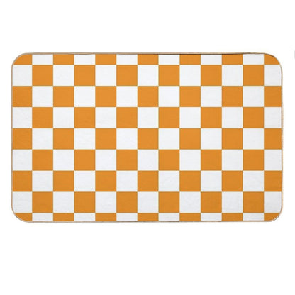 Orange White Checkerboard Bath Mat