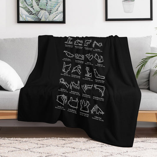 F-1 Race Tracks  Vertical (White Stencil - No Background) Throw Blanket