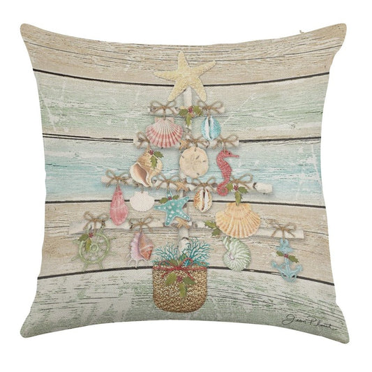 Coastal Christmas A Linen Throw Pillow Cover