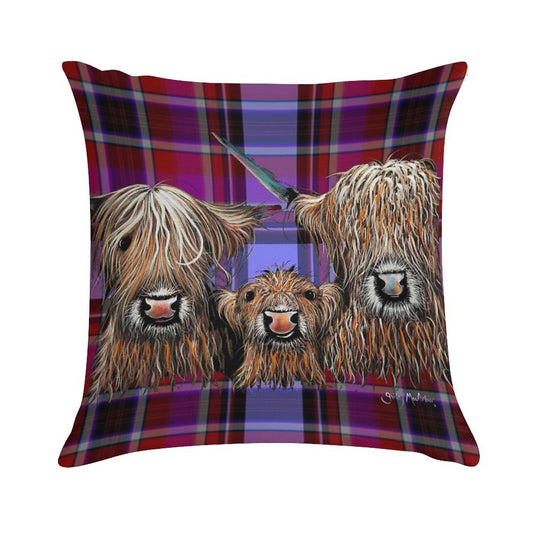 SCoTTiSH HiGHLaND CoW ' TaRTaN We 3 CooS P ' BY SHiRLeY MacARTHuR Soft Hidden Zipper Throw Pillow