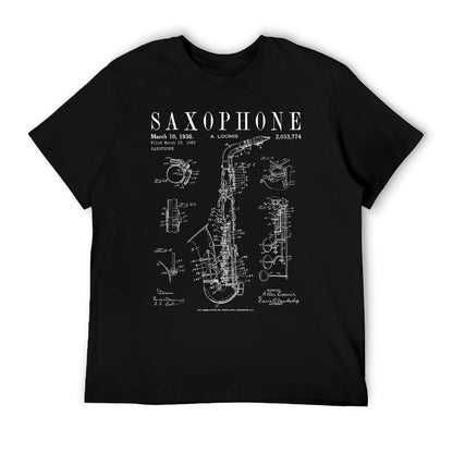 Saxophone Old Vintage Patent Drawing Print T-Shirt