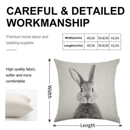 Rabbit - Black & White Linen Throw Pillow Cover