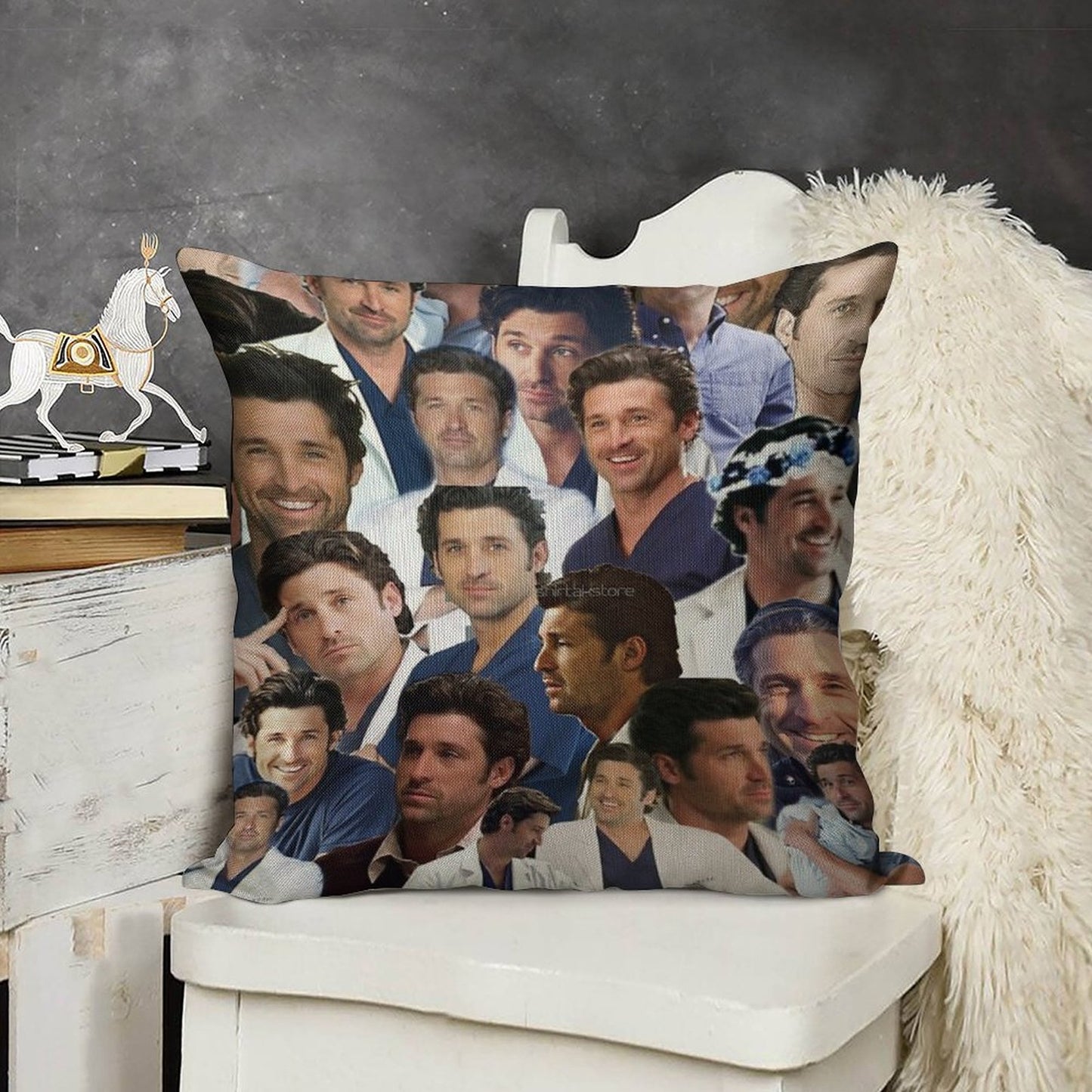 Patrick Dempsey Photo Collage Linen Throw Pillow Cover