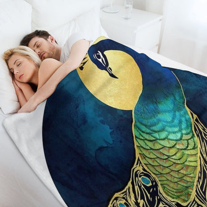Golden Peacock Throw Blanket