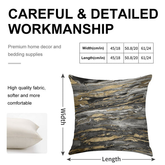 Stylish Grey Gold Abstract Marble Linen Throw Pillow Cover