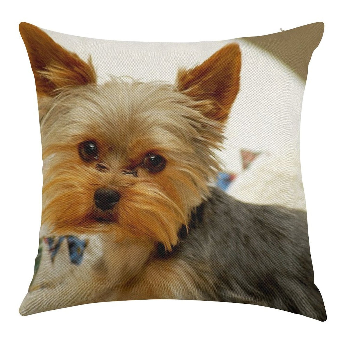 Yorkshire Terrier & Quilt Linen Throw Pillow Cover