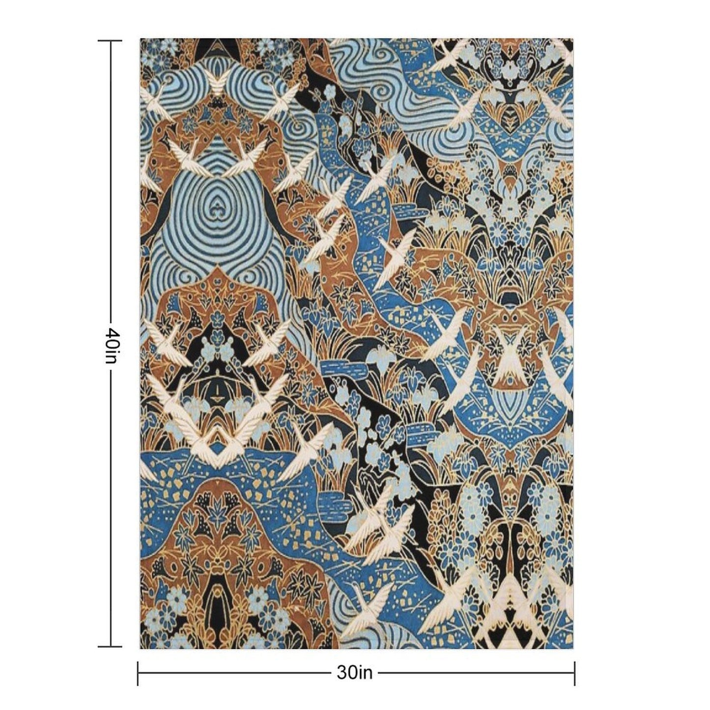 FLYING WHITE CRANES ON BLUE WATER AND SPRING FLOWERS  Antique Japanese Floral Throw Blanket