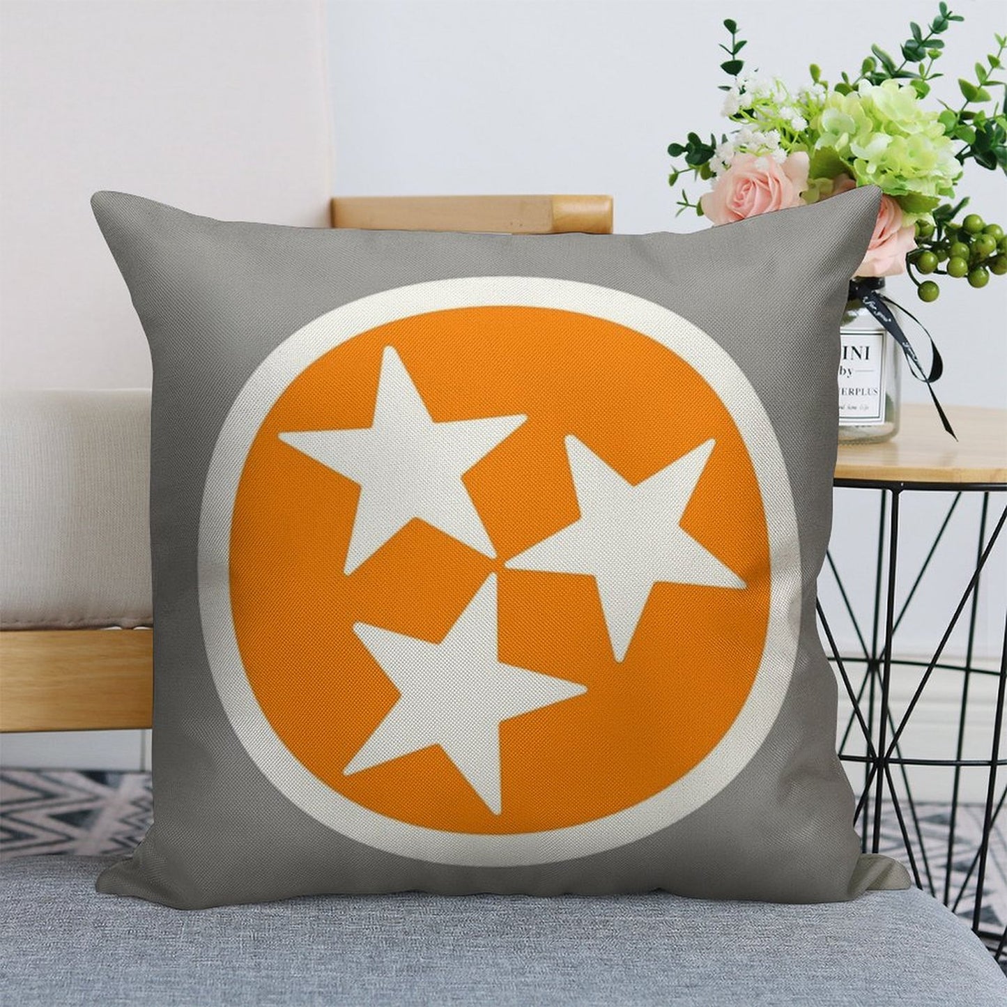 Orange & White Tri-Star Linen Throw Pillow Cover