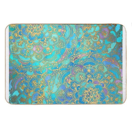 Sapphire & Jade Stained Glass Mandalas Bath Mat