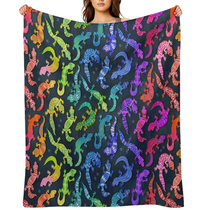 Bright Rainbow Geckos Throw Blanket