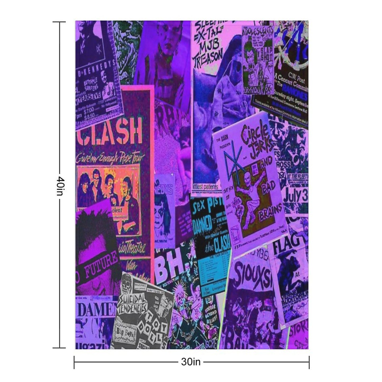 Punk Rock Bands Flyers Collage Vaporwave Aesthetic Punk Colors Throw Blanket