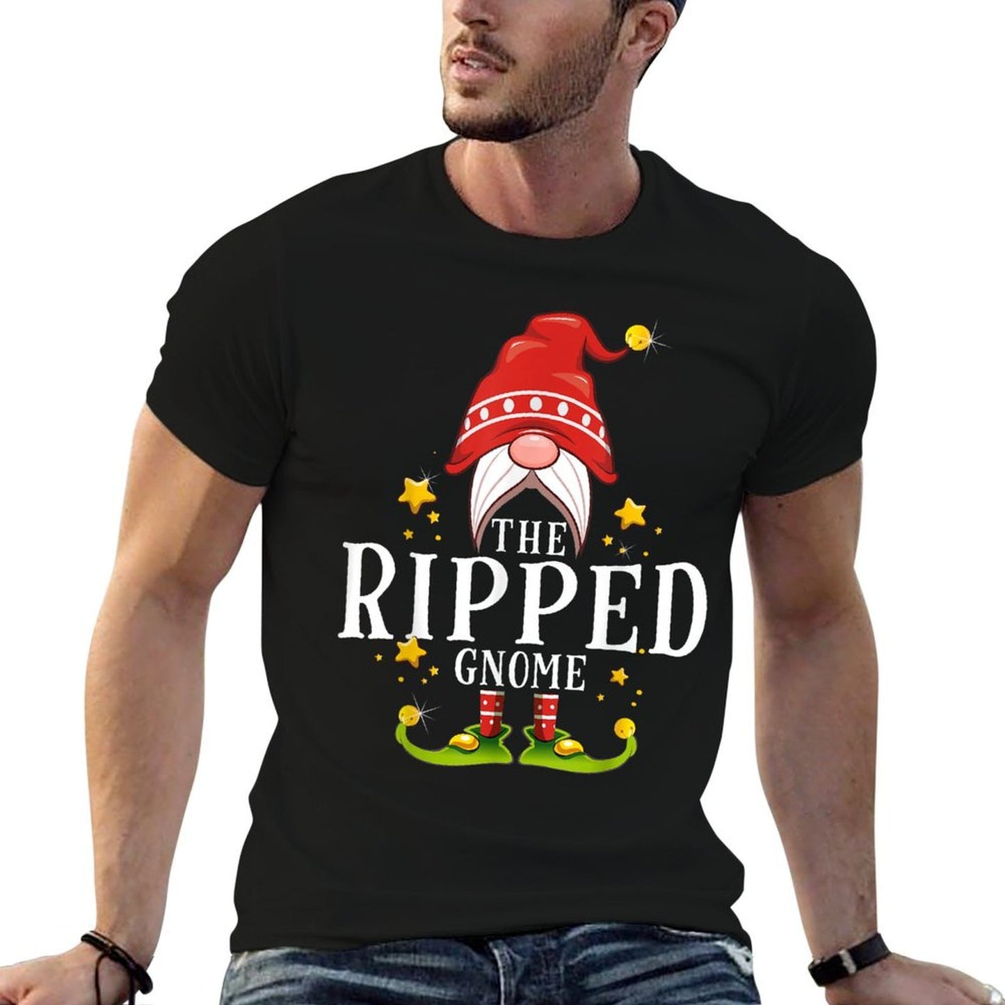 The Ripped Gnome Christmas Matching  Rolled Sleeves T-Shirt