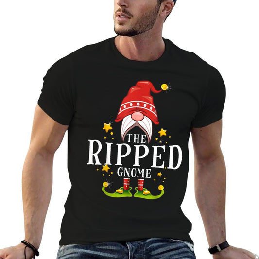 The Ripped Gnome Christmas Matching  Rolled Sleeves T-Shirt