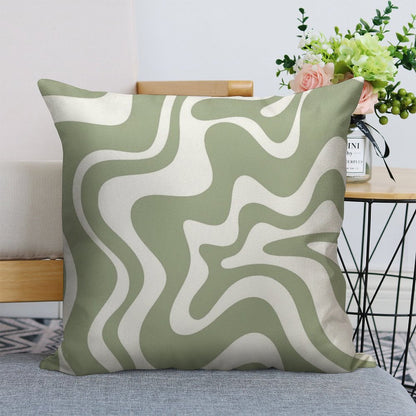 Liquid Swirl Contemporary Abstract Pattern in Sage Green And White Linen Throw Pillow Cover
