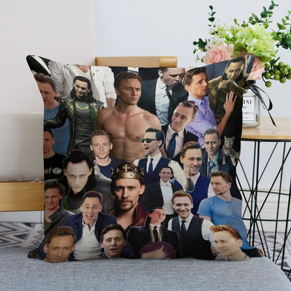 Tom Hiddleston Collage Linen Throw Pillow Cover