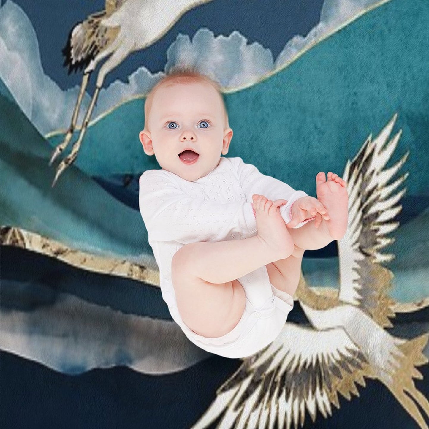 Midnight Cranes Throw Blanket