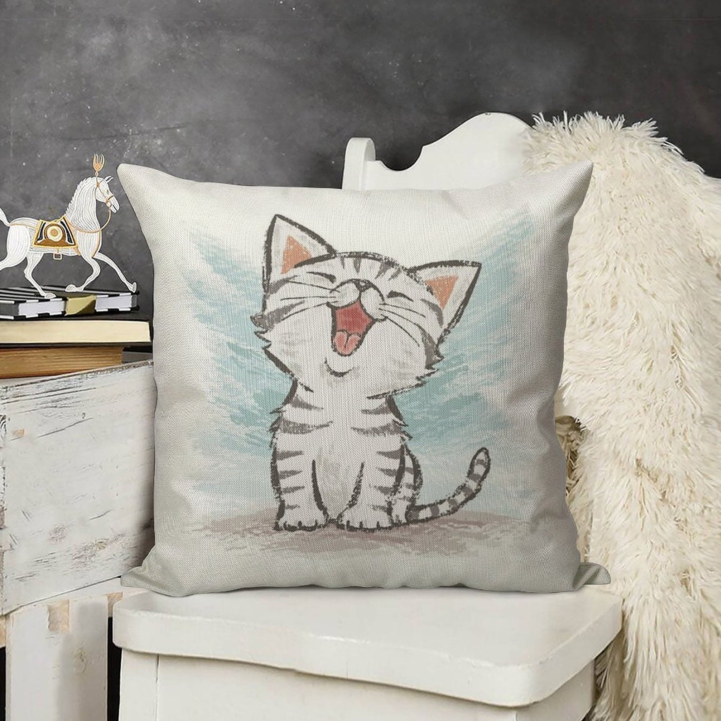 American Shorthair Happy Linen Throw Pillow Cover