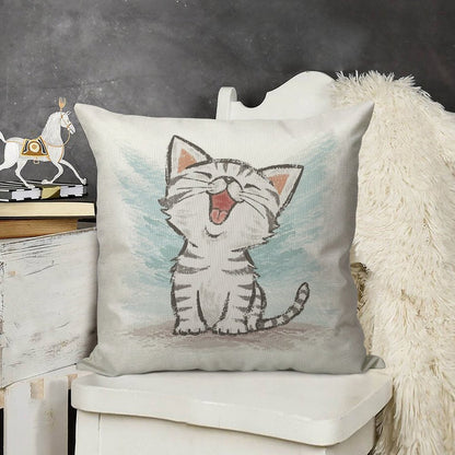 American Shorthair Happy Linen Throw Pillow Cover