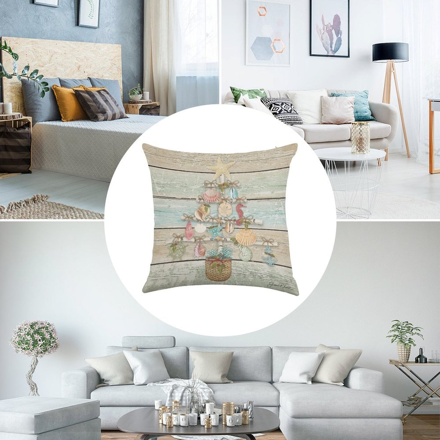Coastal Christmas A Linen Throw Pillow Cover