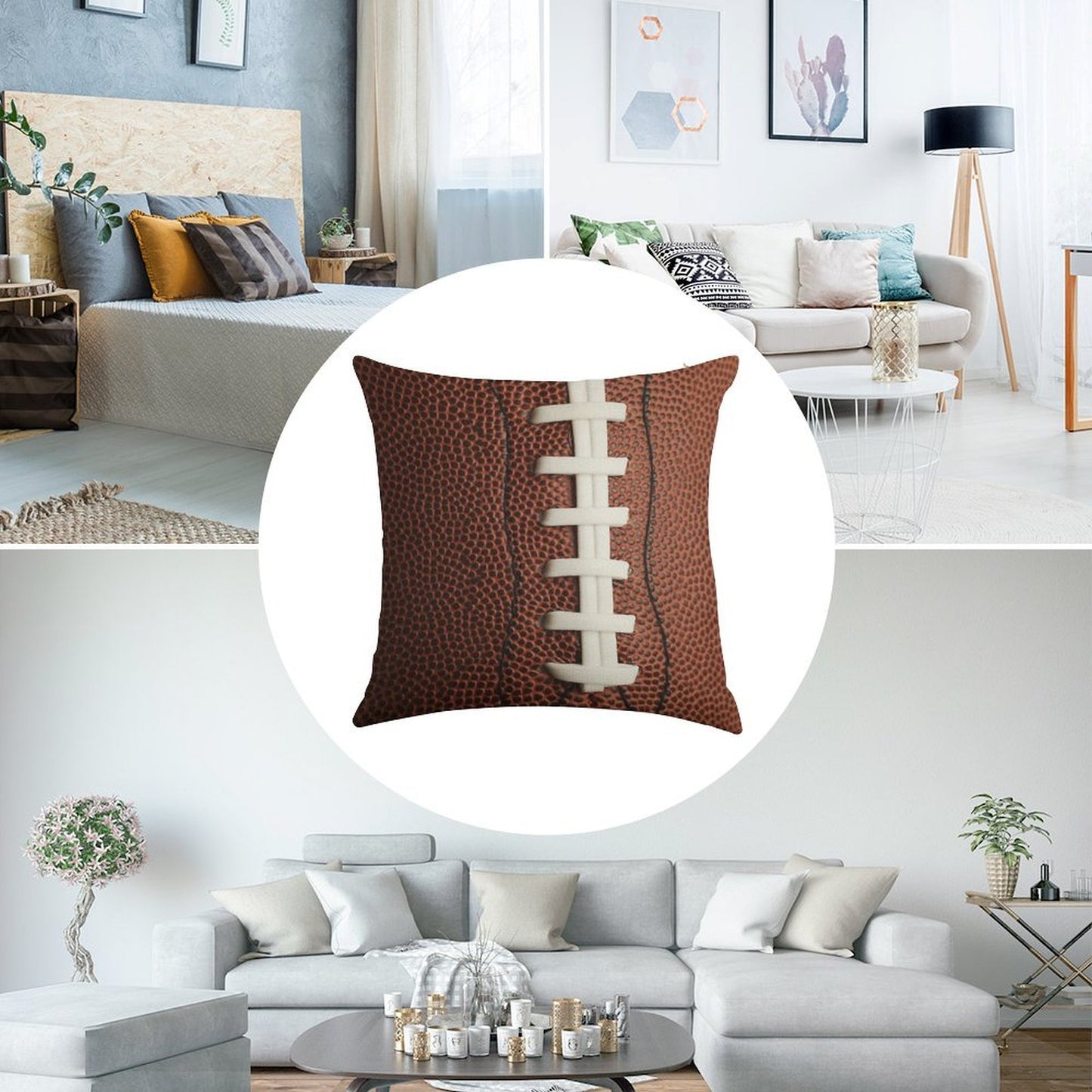 Football Linen Throw Pillow Cover