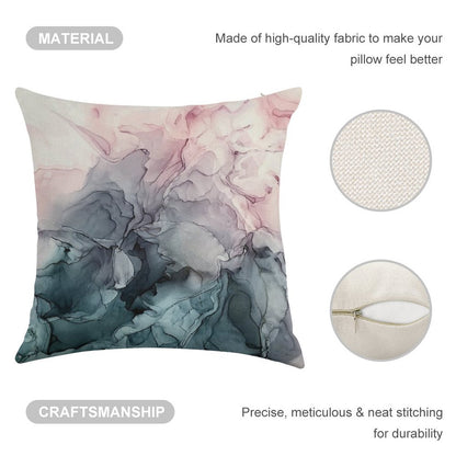 Blush And Payne's Grey Flowing Abstract Painting Linen Throw Pillow Cover