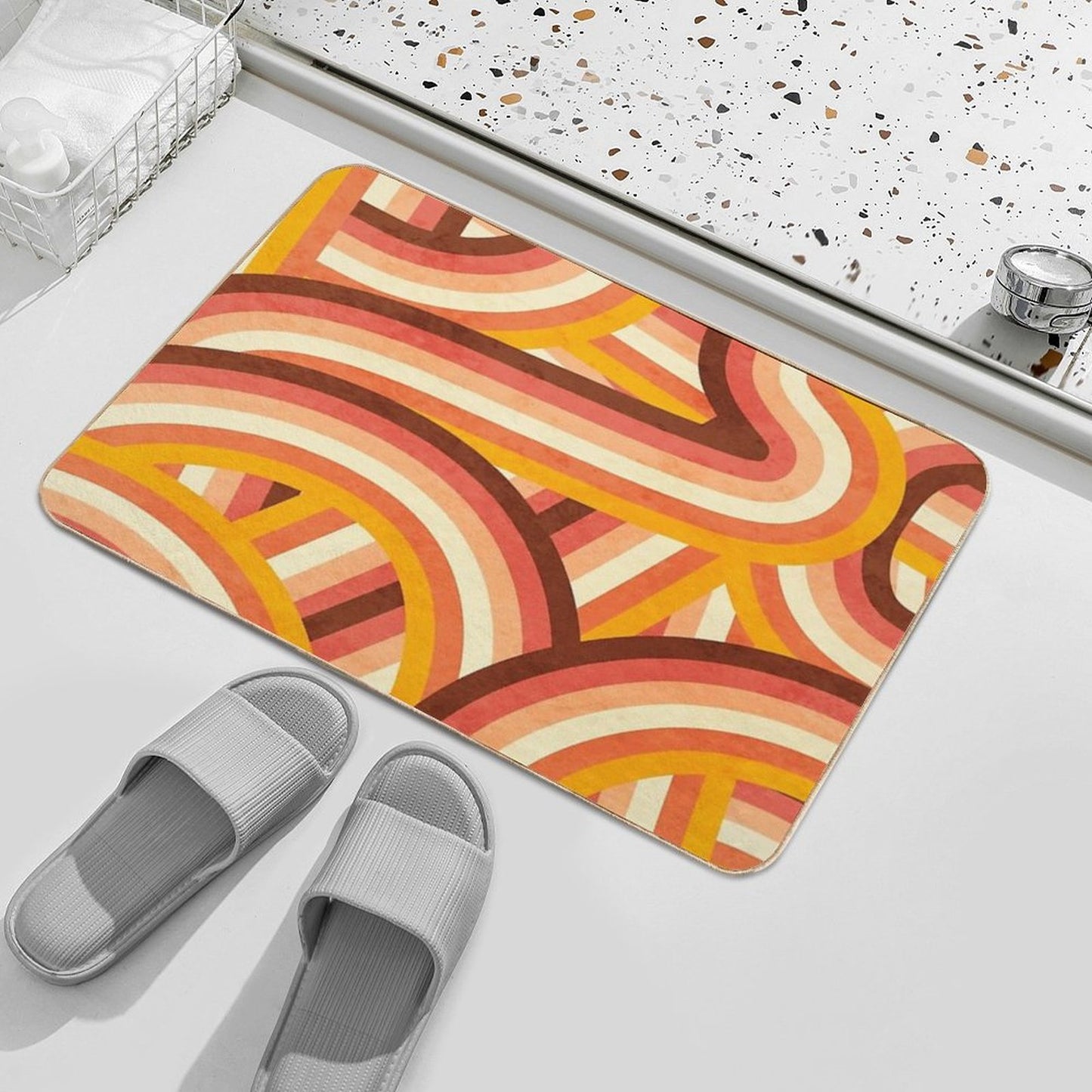 Vintage Orange 70's Style Rainbow Stripes Bath Mat