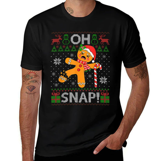 Gingerbread Man Oh Snap Christmas Cookie Funny Ugly Xmas  Rolled Sleeves T-Shirt