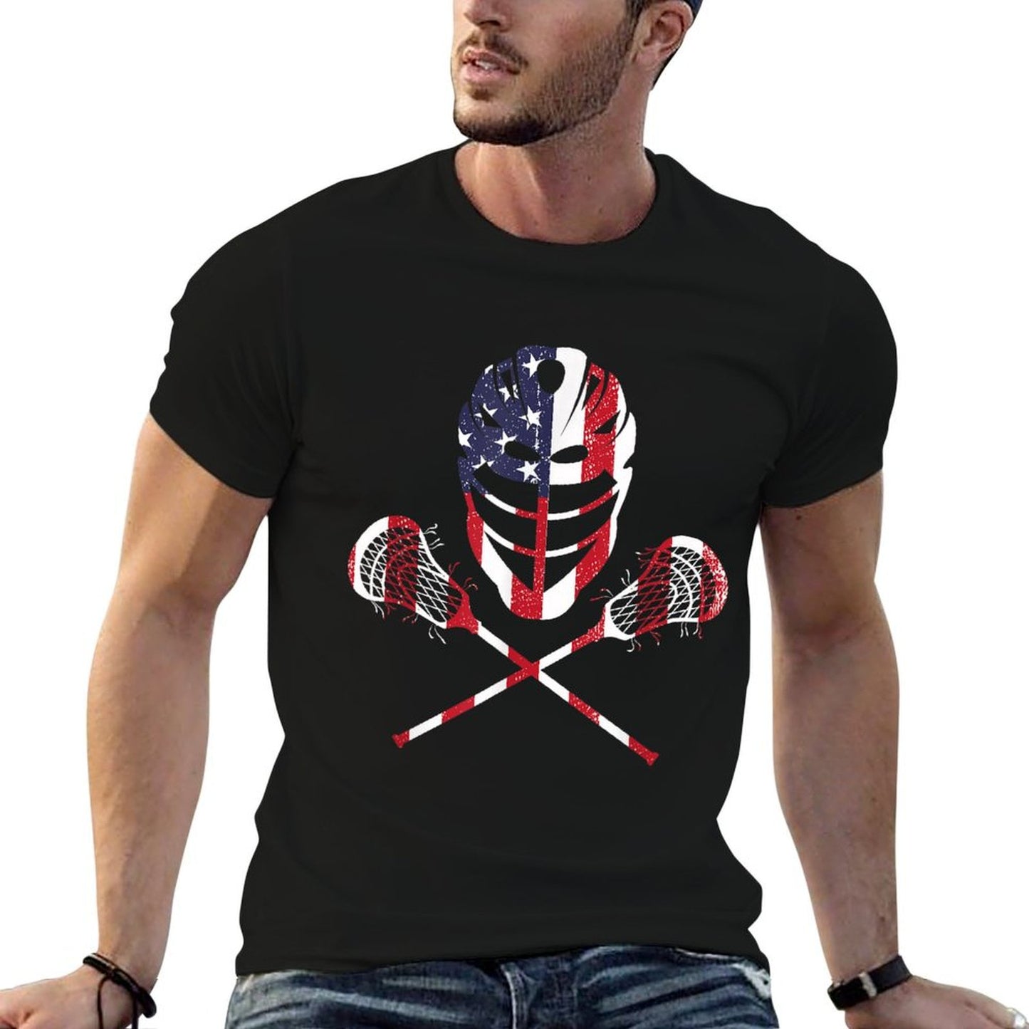 Lacrosse American Flag Lax Helmet Sticks 4th Of July T-Shirt