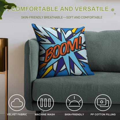 BOOM Comic Book Pop Art Modern Fun Retro Soft Luxury Feel Throw Pillow