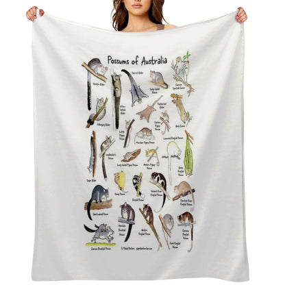 Possums of Australia (with Names) Throw Blanket