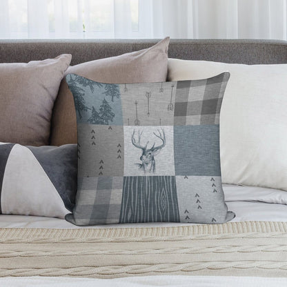 Deer Patchwork - Rustic Blue And Grey Soft Multiple Sizes Throw Pillow