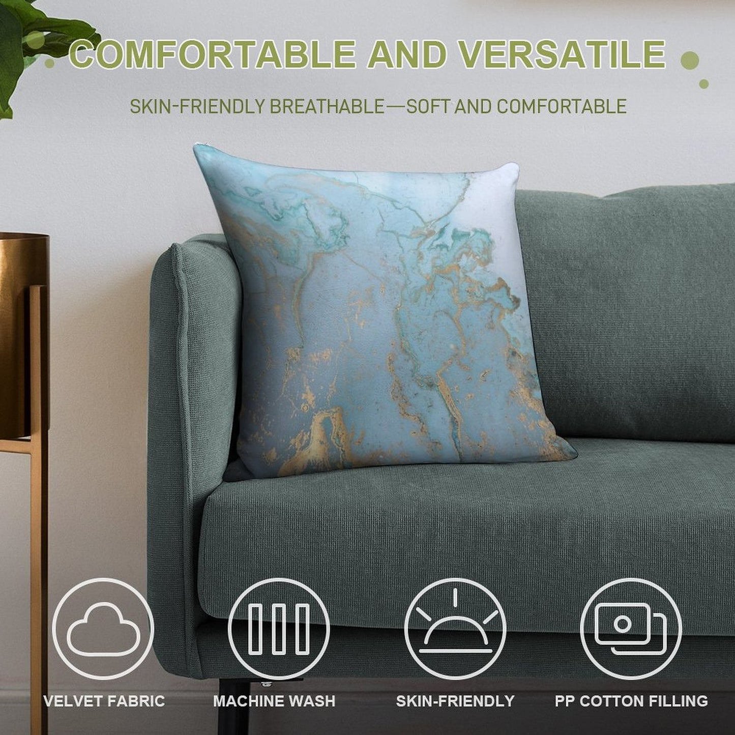 Blue And Gold Soft Skin-Friendly Throw Pillow