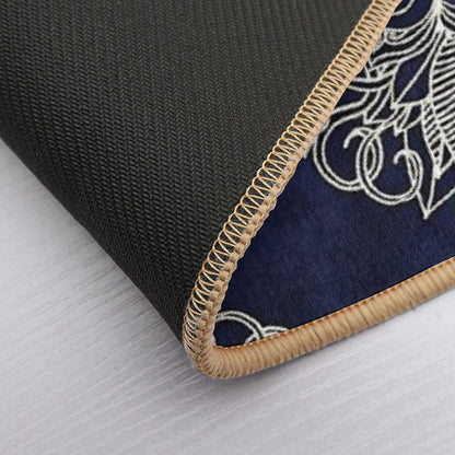 Cream Floral Moroccan Pattern on Deep Indigo Ink Bath Mat