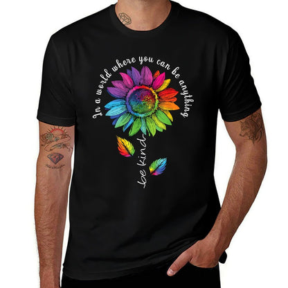 LGBTQ Rainbow Sunflower Be Kind Gay Love Pride Flower  High-quality Stitching T-Shirt