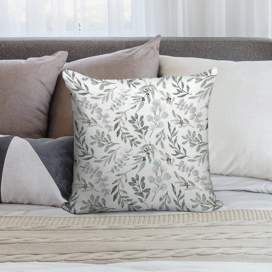 Australian Eucalyptus Watercolor Botanical Leaves Australianiana Eucalyptus Leaves in Watercolour Soft Short Plush Fabric Throw Pillow