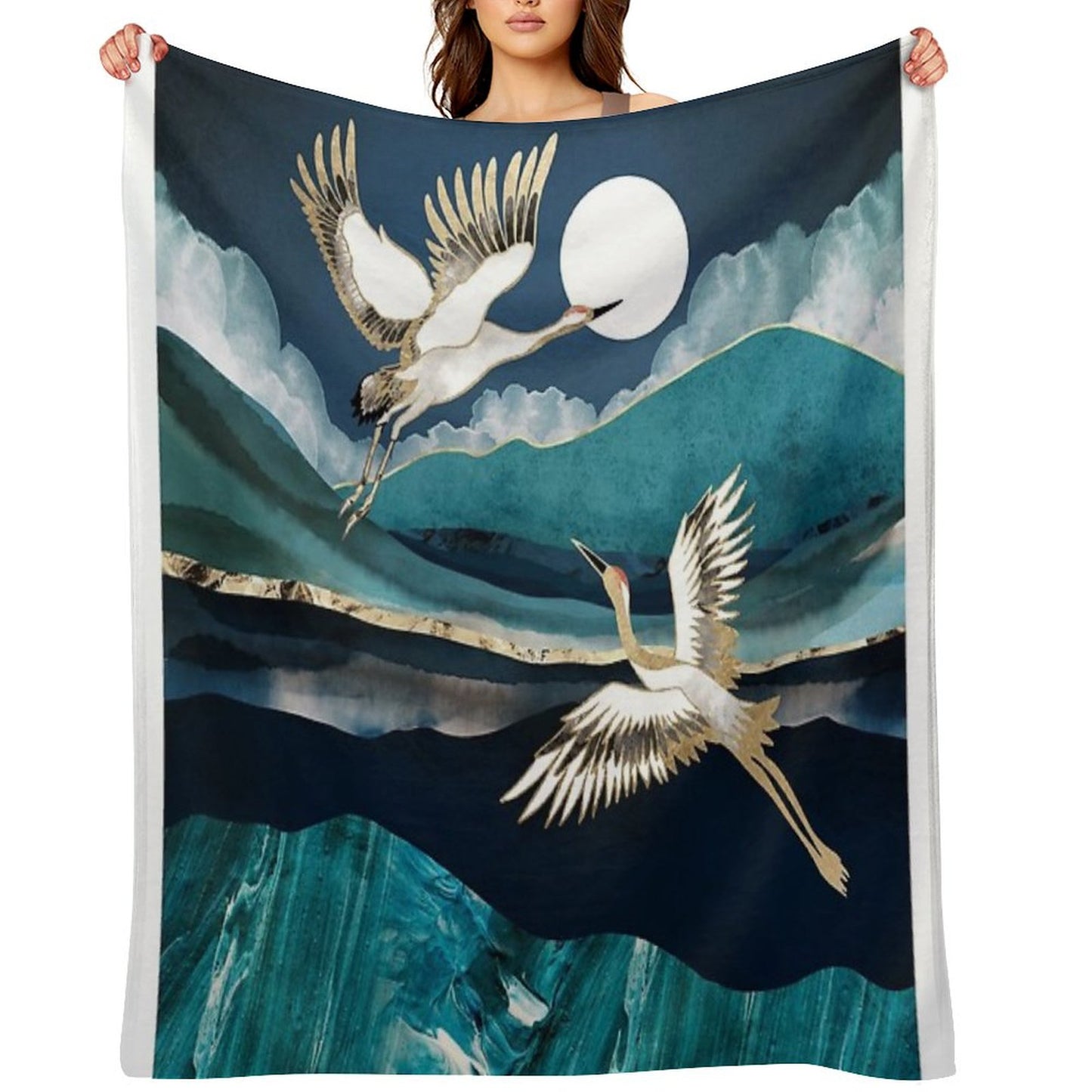 Midnight Cranes Throw Blanket