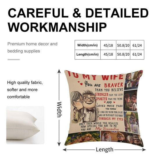 Carl & Ellie To My Wife You're Braver Than You Believe Quilt Blanket Fleece Blanket To My Wife Blanket Warmer Gift Gift For Her Linen Throw Pillow Cover